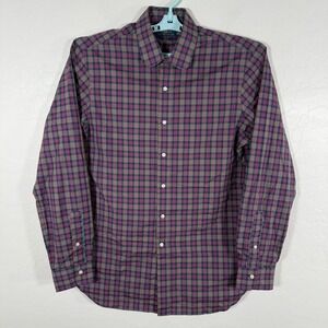 Polo Ralph Lauren Shirt Mens 16 Blue Green Slim Fit Rounded Club Collar Tartan